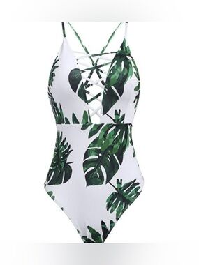 💎 NEW 💎 Tropical Leaf Lace-Up One-Piece Swimsuit Size M 💎